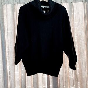 Pria Black Cotton Batwing Elbow Length Turtleneck Sweater Size Large